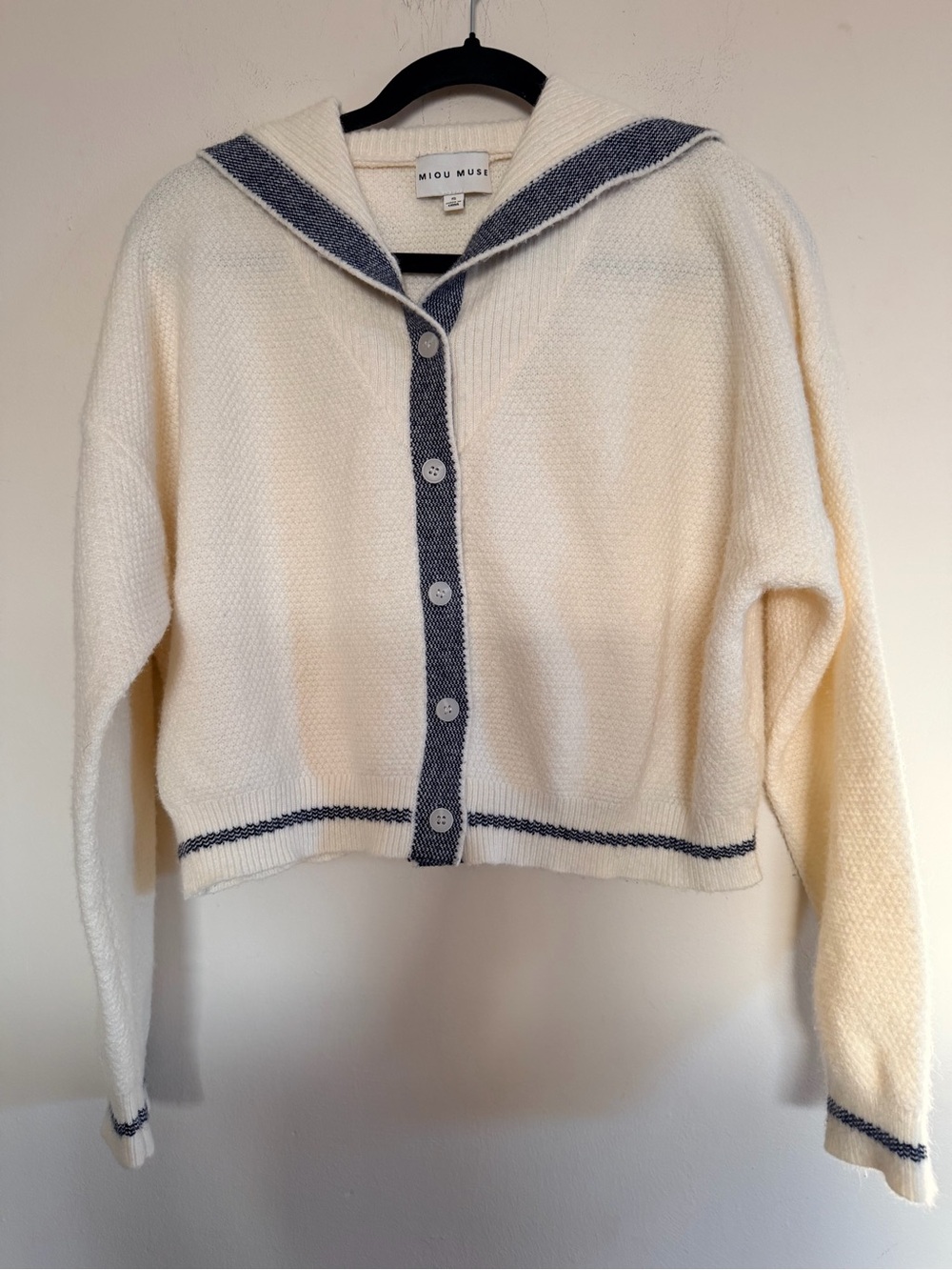 Miou Muse Cream Sailor-Collar Knit Cardigan Sweater - Picture 2 of 11